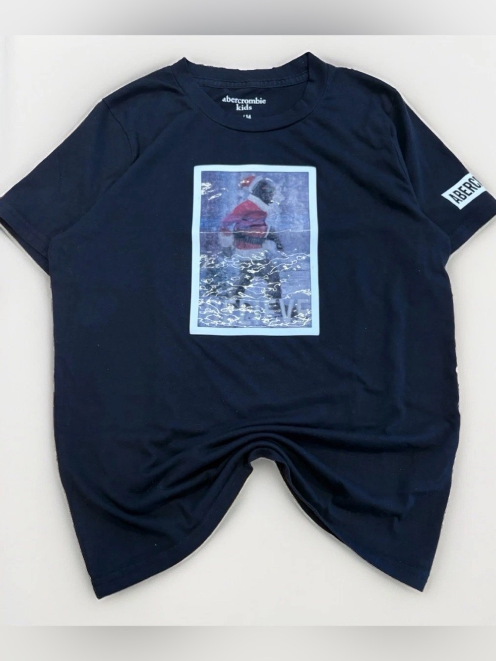 Abercrombie & Fitch Kids Christmas T-Shirt Holographic Santa Size 13/14 Black